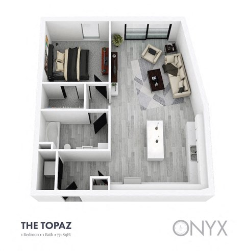 a floor plan of the onyx floor plan with bedroom and living room
